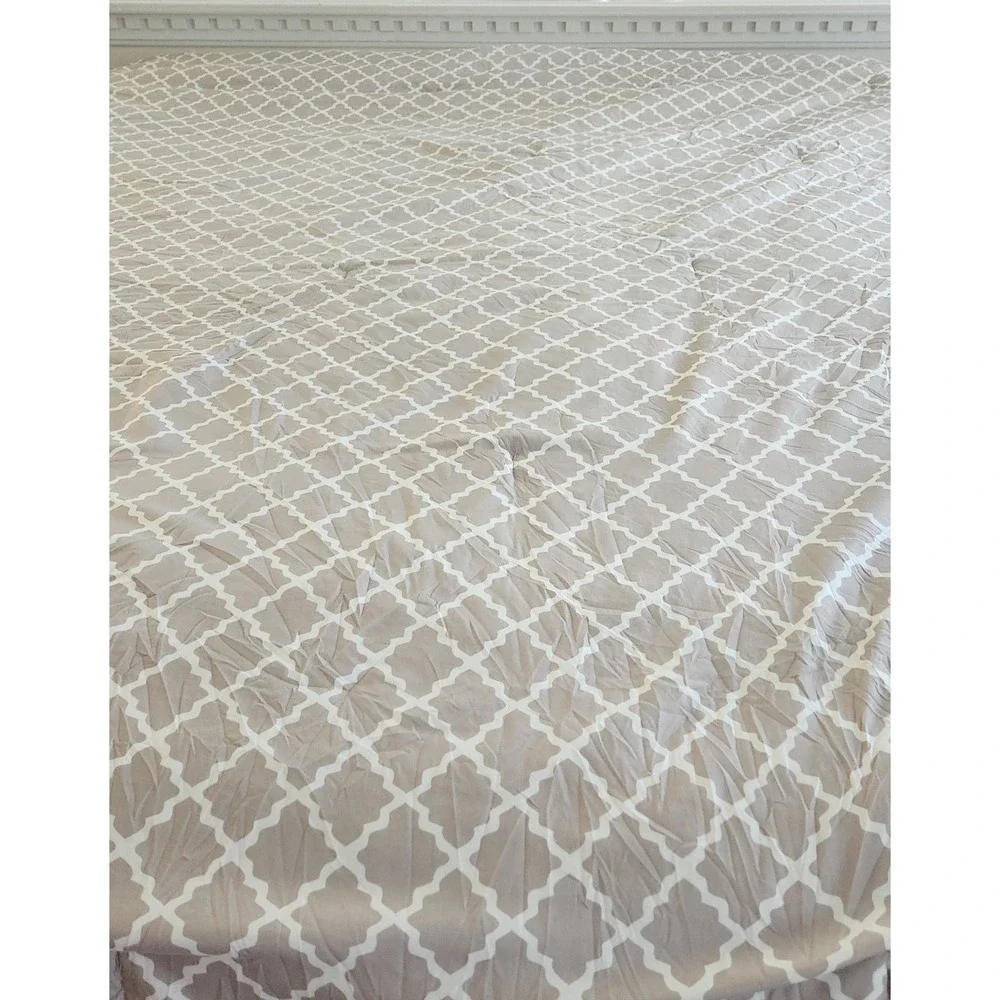 5 Pc Reversible King Comforter Set Floral Vine & Lattice Blue Gray Design